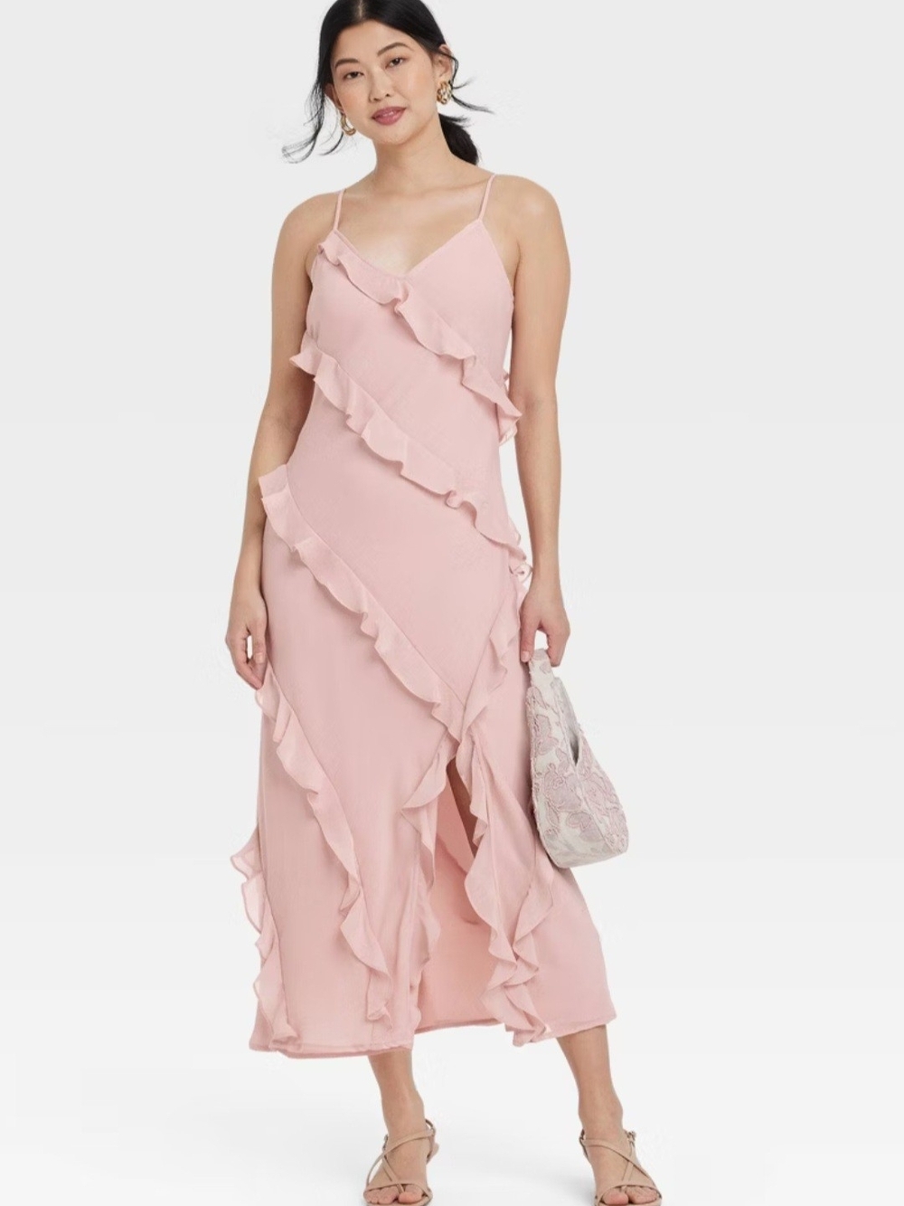 a new day Blush Pink Ruffle Maxi Dress